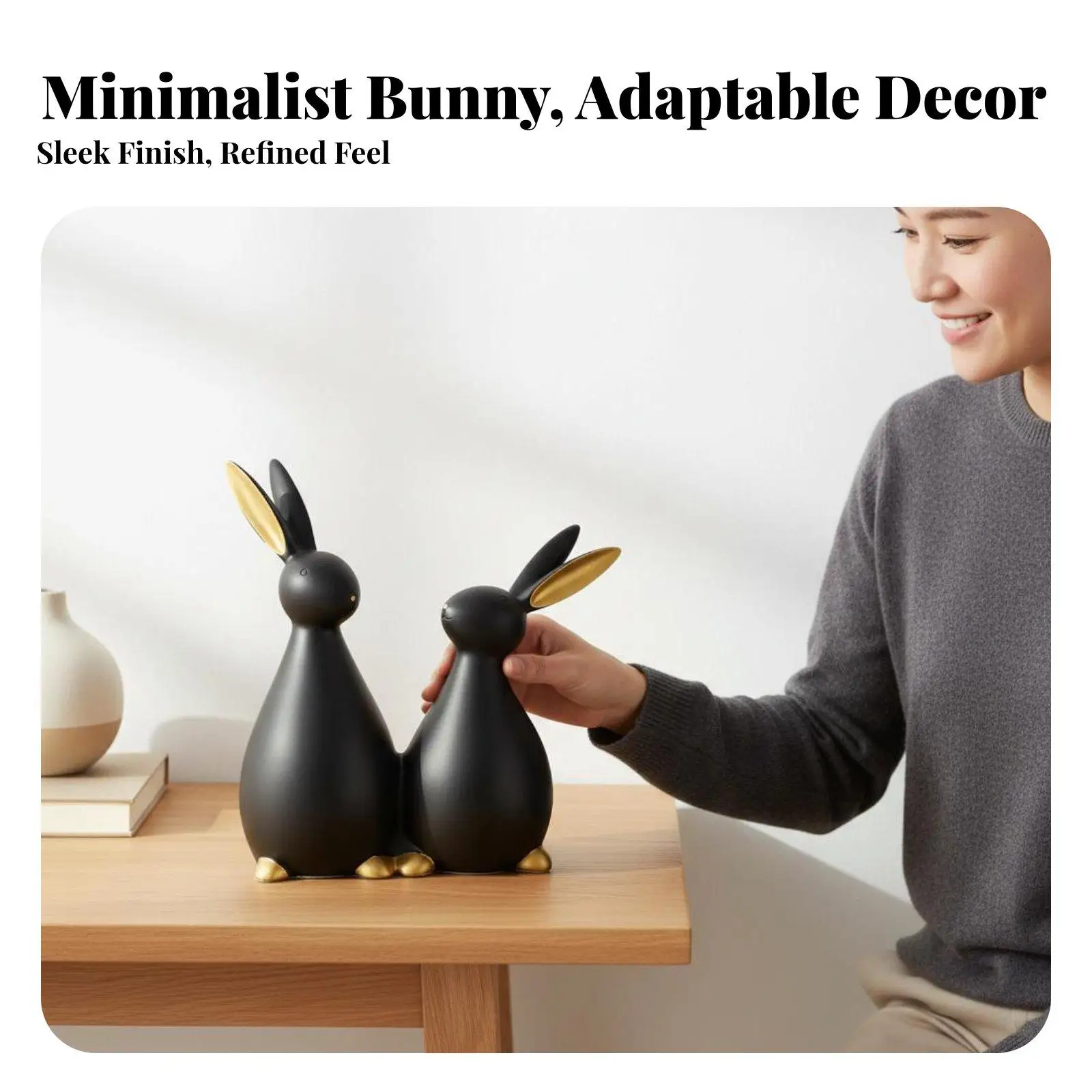 Resin Bunny Figurine Pair Housewarming Gift Resin Hare Statue Hand Polished Modern Hare Statue for Animal Lovers, Store Display,