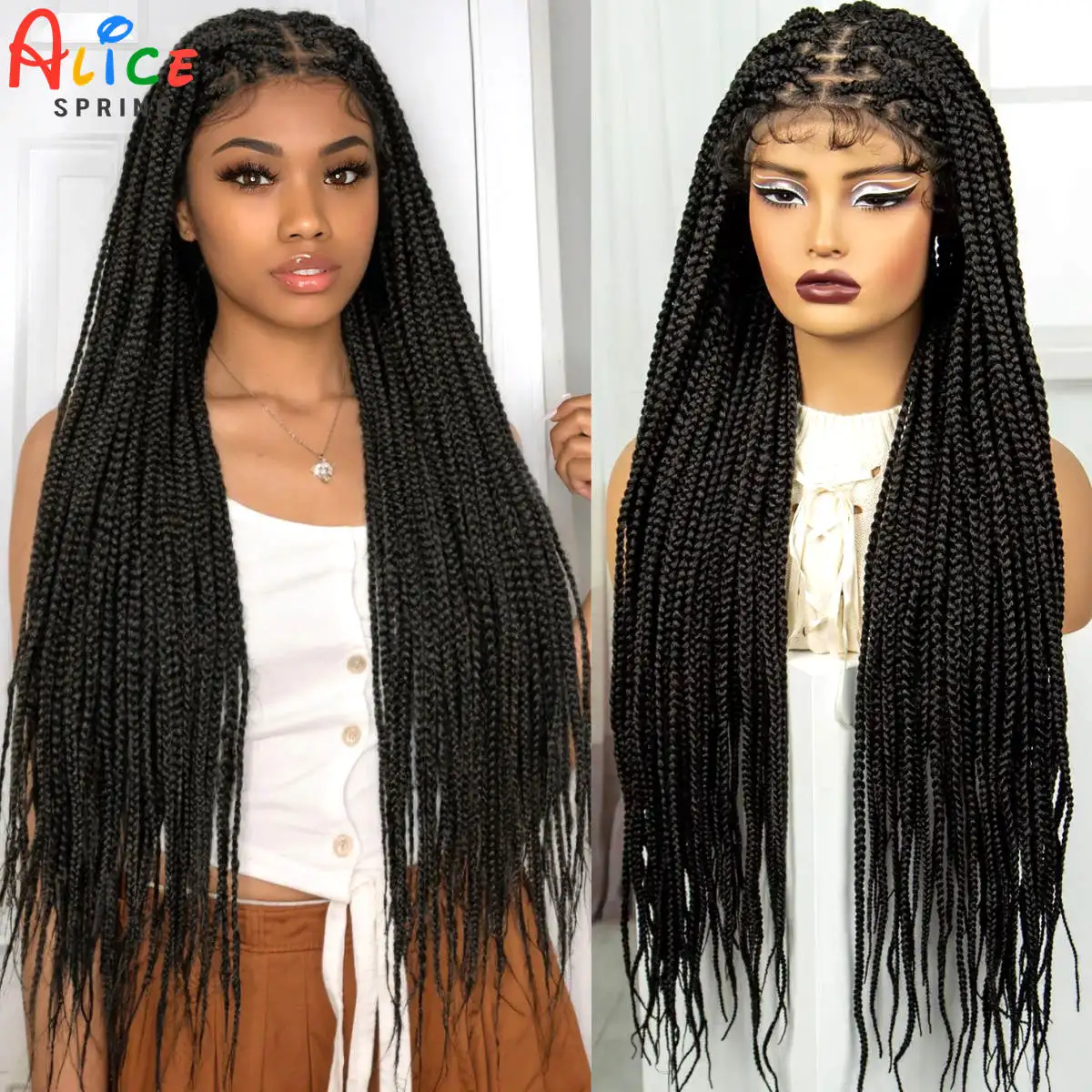 Long Box Braided Wigs 36inch Synthetic 9X6 Lace Front Knotless Braided Lace Wigs With Baby Hair for Black Women