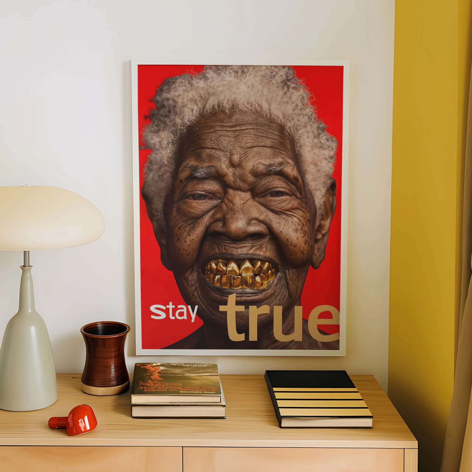 Modern Red Stay True Quotes With A Black Women  Wall Art Print Canvas Painting Poster Picture For Living Room,Bedroom Home Decor