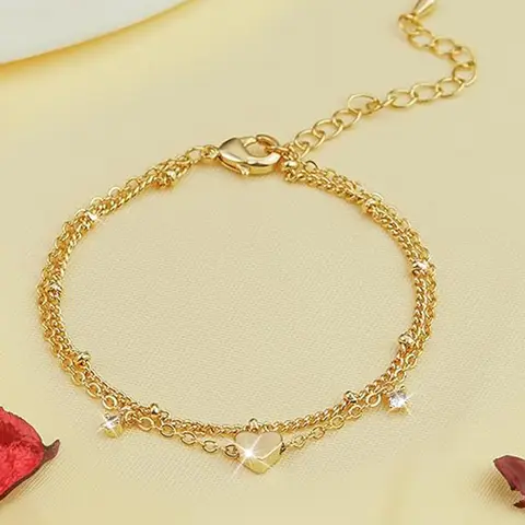 Eleganta 14k guldpläterade armband Kärlekshjärta Rostfritt stålarmband för kvinnor Kedjearmband CZ Gåvor Damsmycken Sommar 10 best sales fint guldarmband - №6