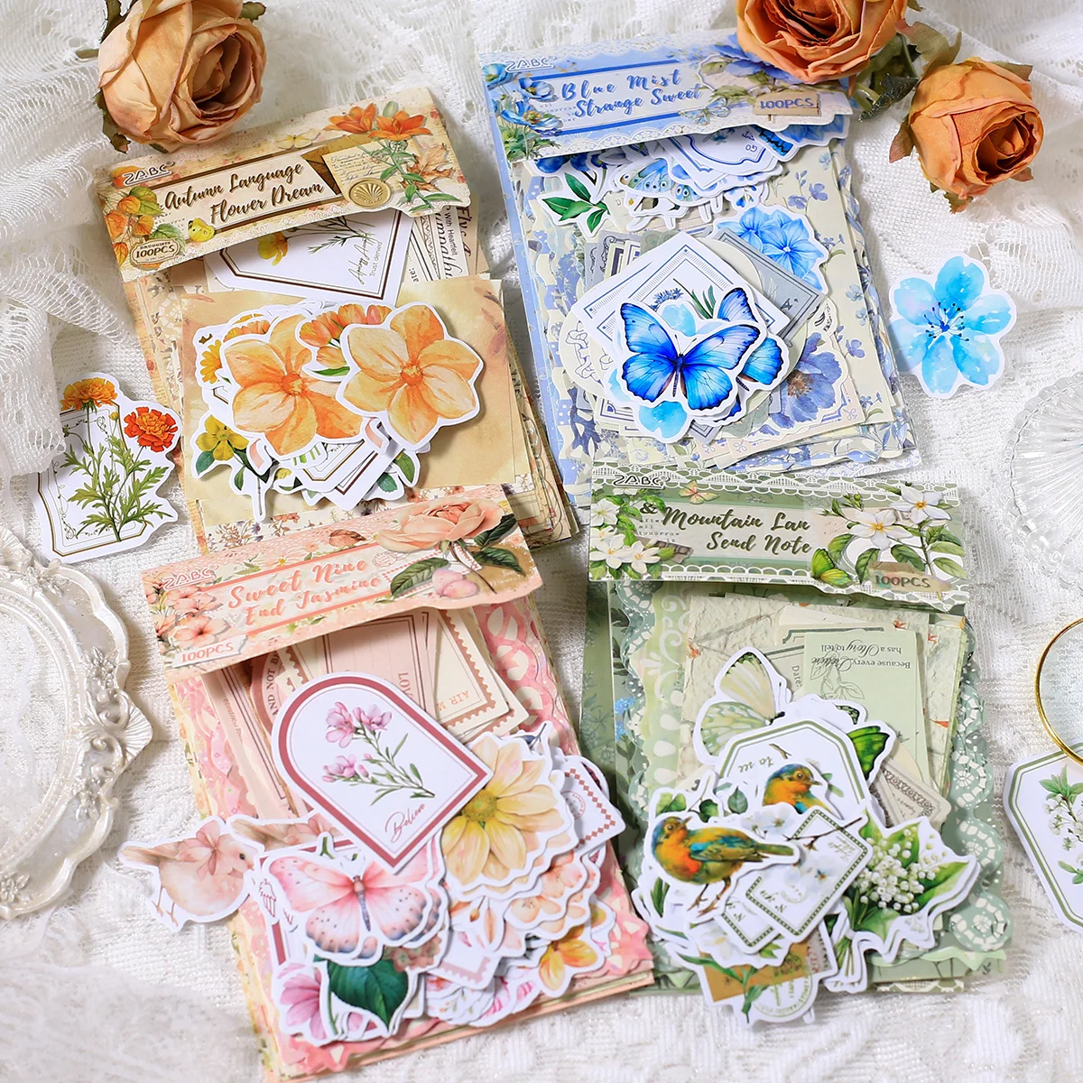 100 قطعة ورق سكرابوكينغ خمر ملصقات ذاتية اللصق Crafts بها بنفسك الحرف الديكور مجلة الزينة مادة الورق #2