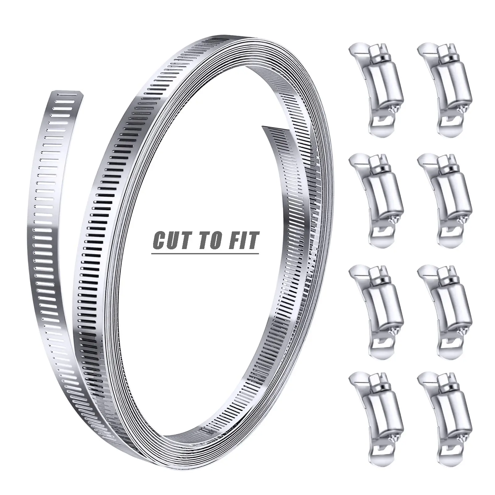 NEW 304 Stainless Steel 3.5M Hose Clamp Strap with 8 Fasteners Worm Clamp Adjustable Worm Gear Pipe Ducting Hose Clamp 11.5Feet