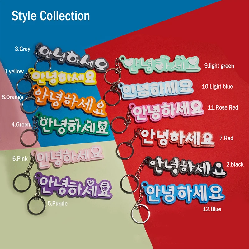3D Custom Personal Name in Korean Acrylic Keychain Colorful Personalized Nameplate Tag Keyring Students Bag Charm Accessories