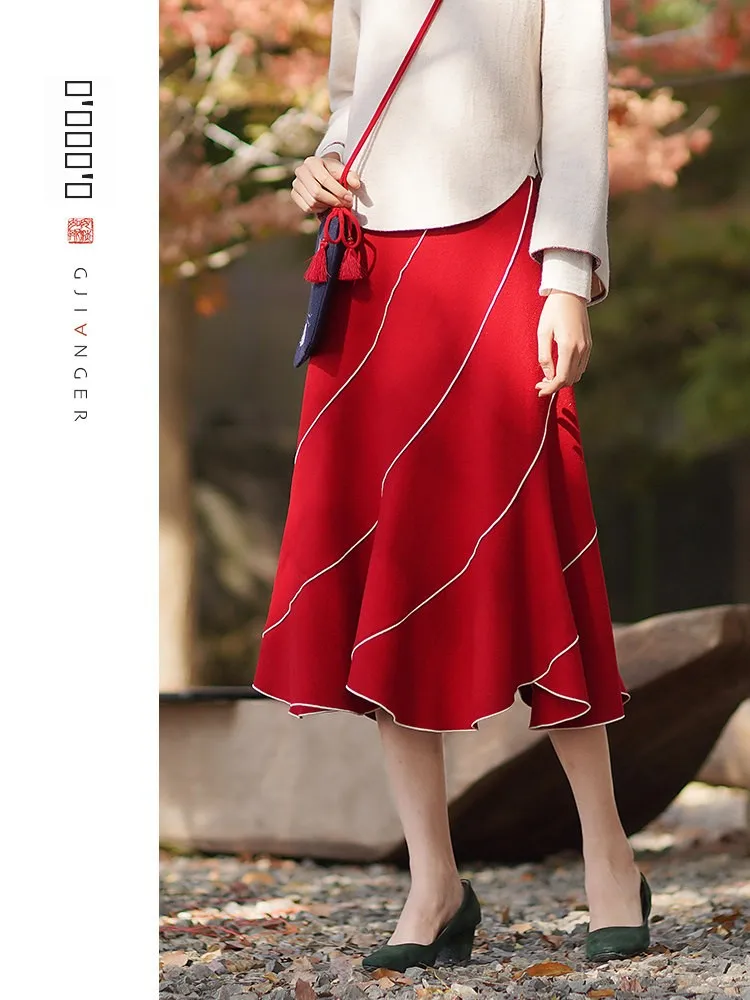 

Original Design A-Line Skirt in Wool Blend with Fi Tail Detail New Year Collection Artistic Commute Sle Ladies Skirt
