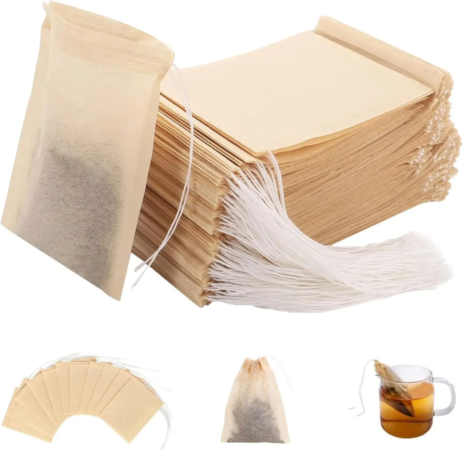 Disposable Tea Filter Bags Wood Pulp Material Disposable Empty Loose Tea Infuser Sachets with Drawstring for Spice Coffee Herb