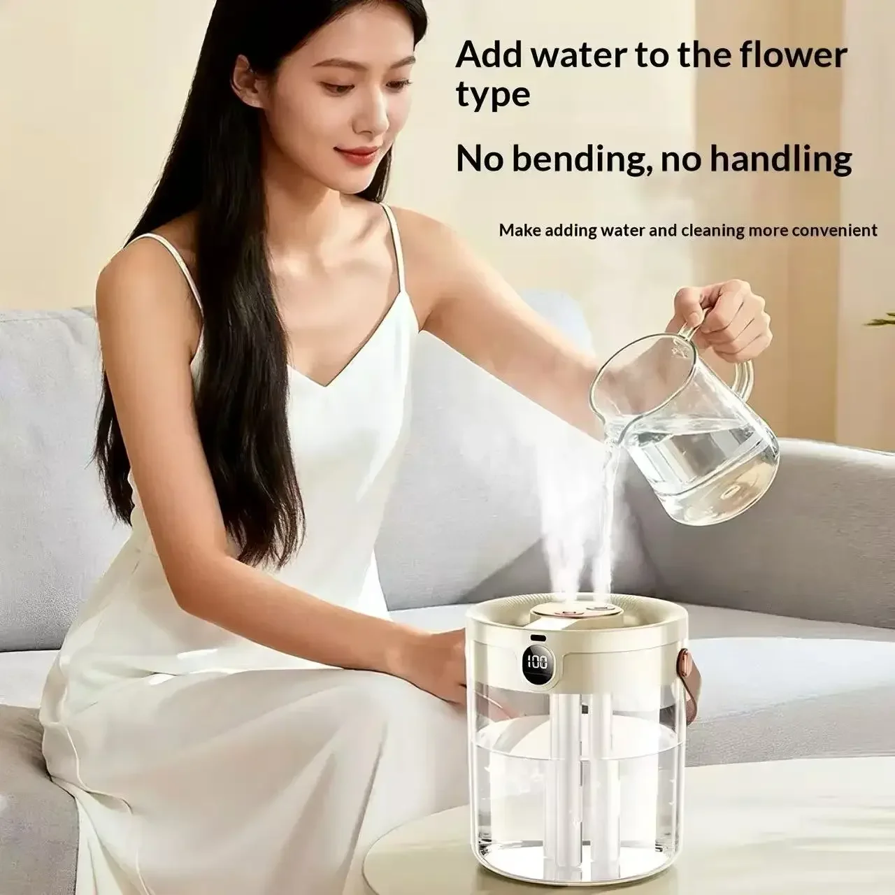 Ultrasonic Cool Mist Humidifier Transparent Water Tank Digital Screen Nano Fine Mist Ultra‑Quiet For Baby Home Bedroom Sprayer