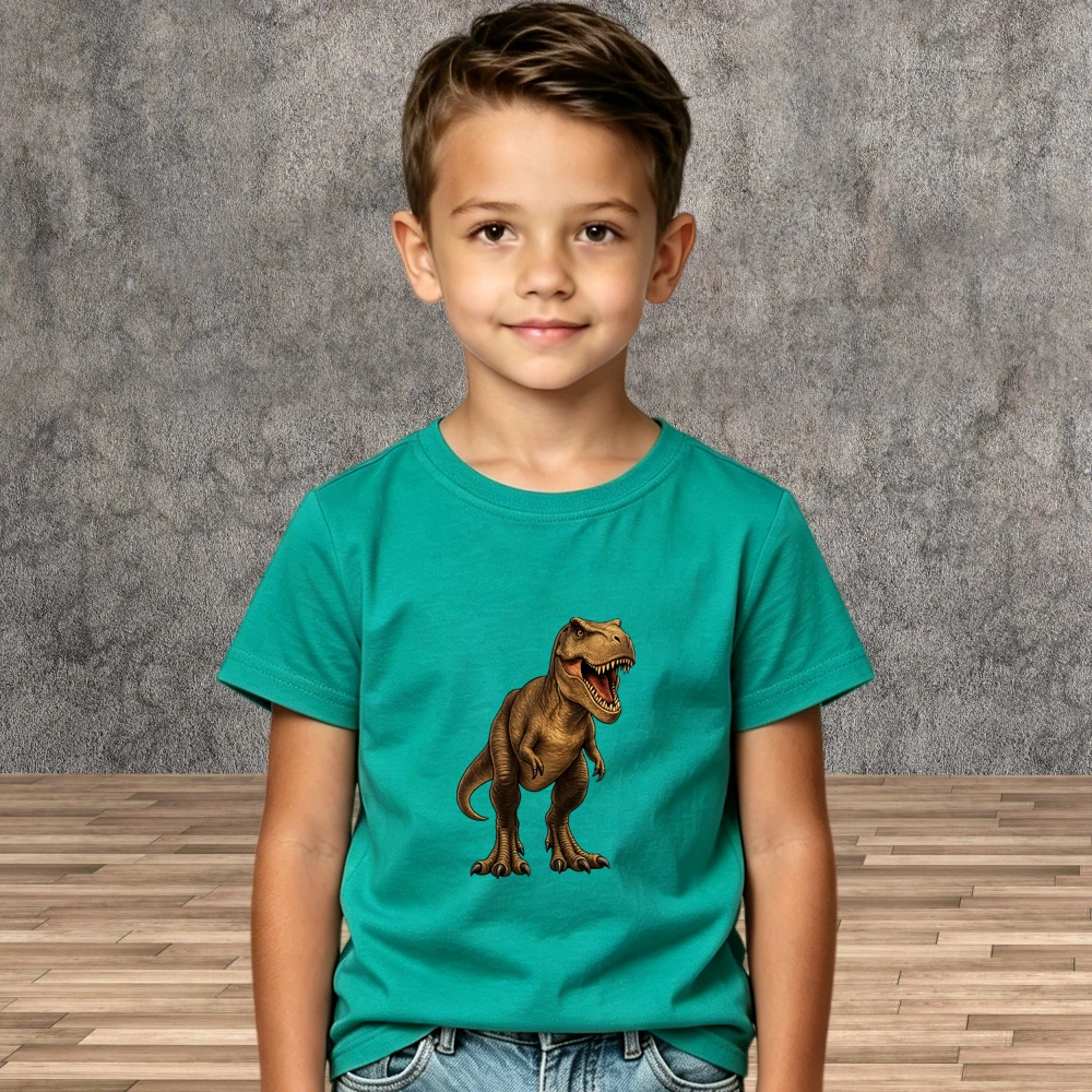 

Boys Round Neck Dinosaur Print T-shirt Summer Kid Cotton Short Sleeve Shirts