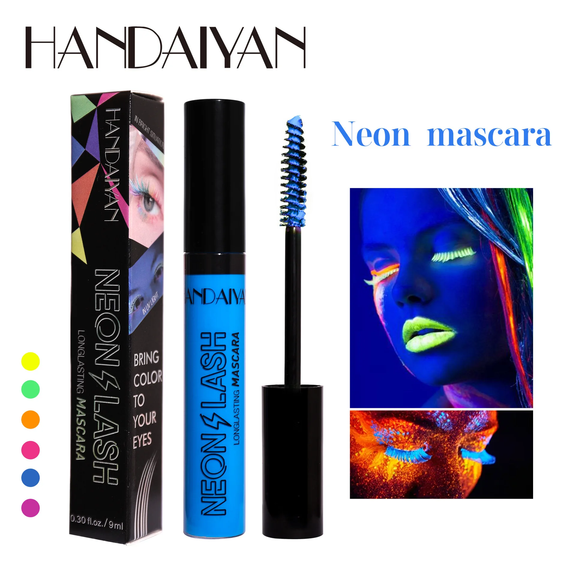 UV-Licht Neon Bunte Wimperntusche Halloween Kosmetisches Pigment Glänzendes Augen-Make-up Leuchtende Wimperntusche Schnell trocknendes Licht in dunkler Fluoreszenz