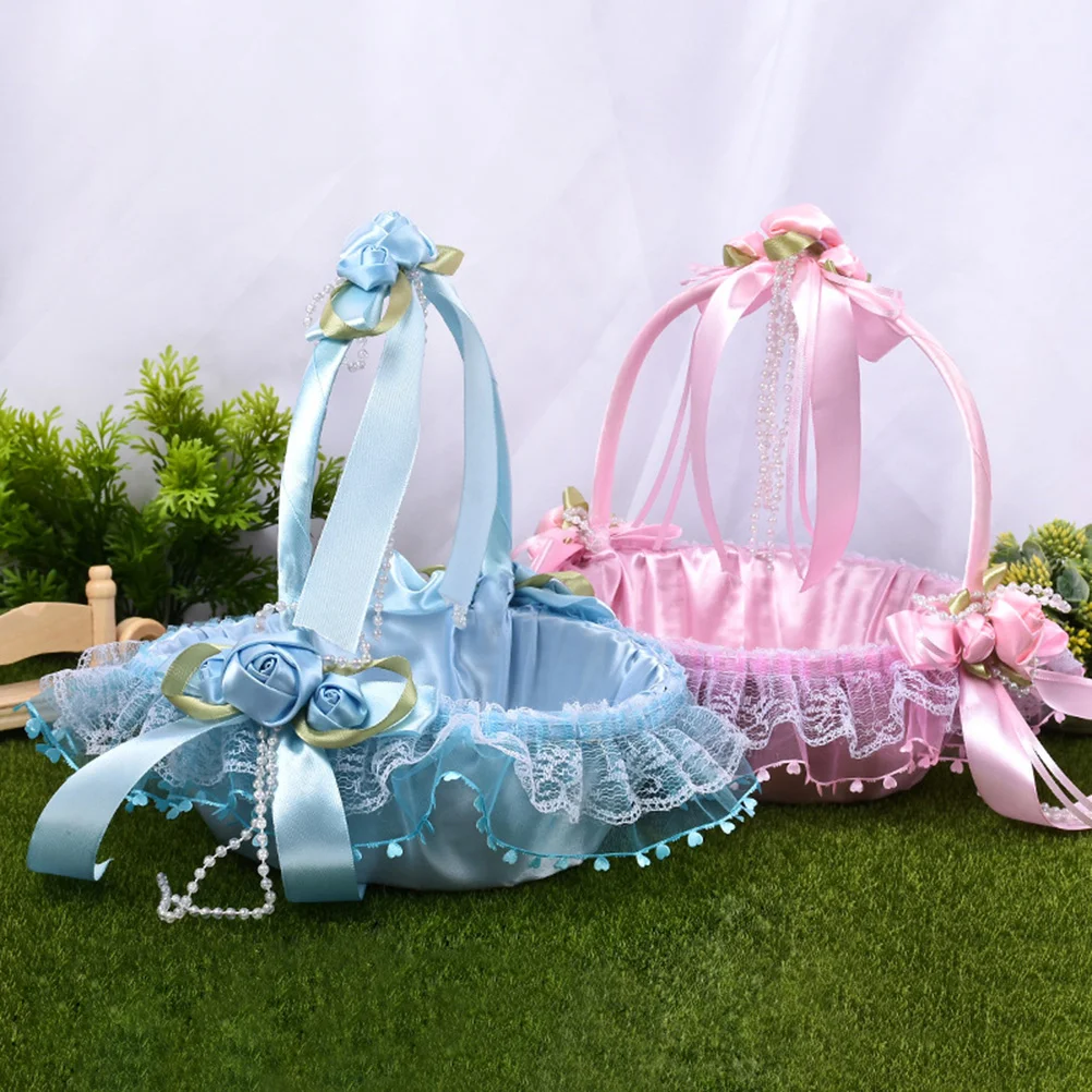 Premium Cloth Flower Basket Children Baskets Baskert for Wedding Rose Walk down The Aisle Decoration Wooden Petal Holder