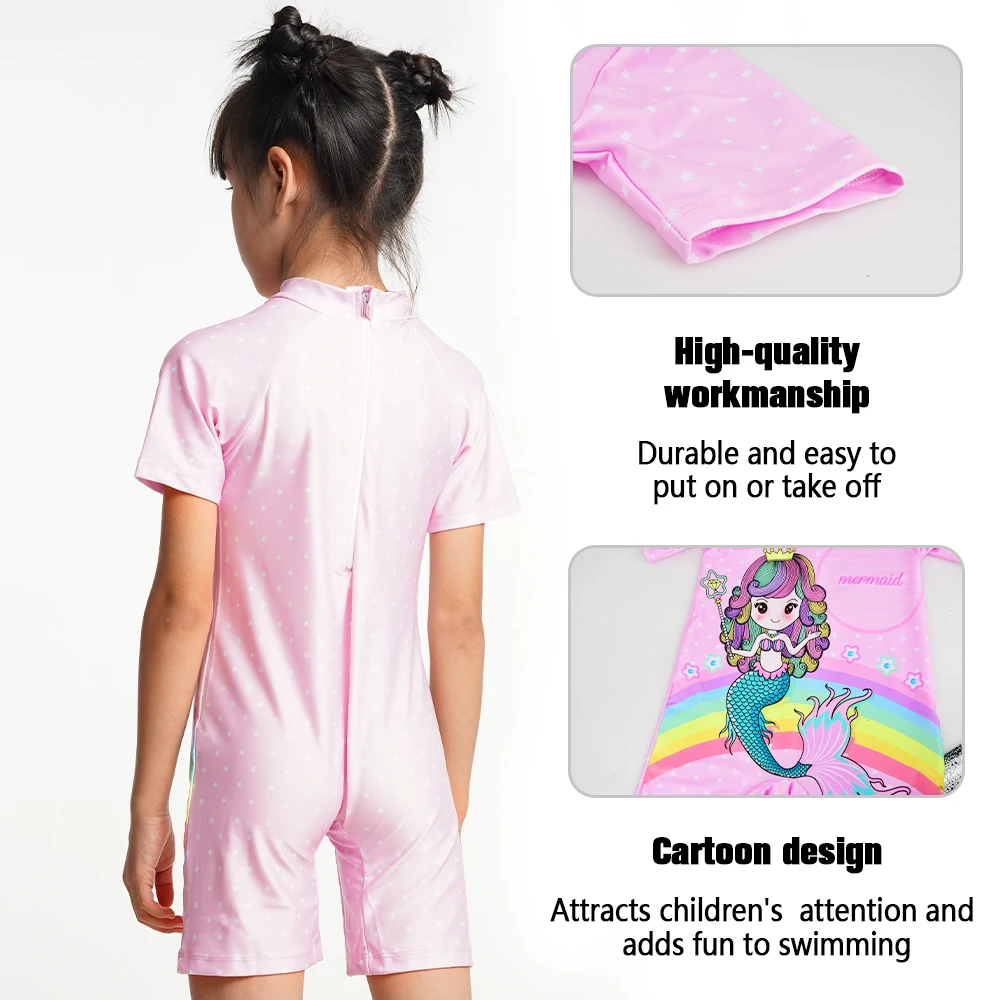 2024 Cartoon Swimwear Girls New Cute Children One-piece Suit Kids Swimming Costume  Protection Light Breathable Swimming Set