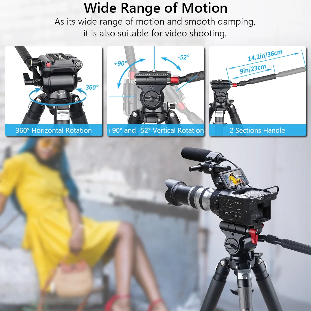 Tripod Video Fluide Pan Ball Head 1/4 and 3/8 inches Screw Quick Release Plate Panoramic Ballhead Tripod Monopod for Camera V3L