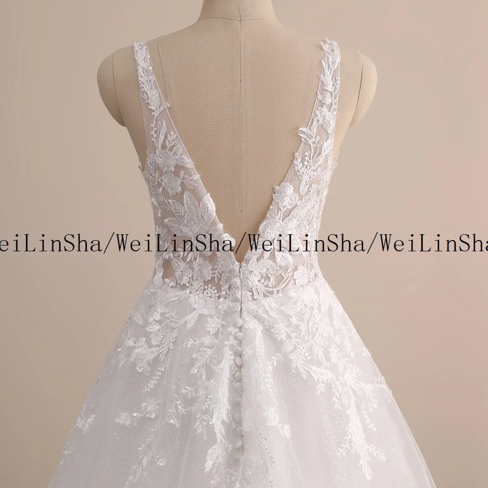 WeiLinSha Kappe Hülse EINE Linie Chic Elfenbein Hochzeit Kleider Spitze frauen Kleid für Ehe Echt Bild Brautkleider Robe de Mariée