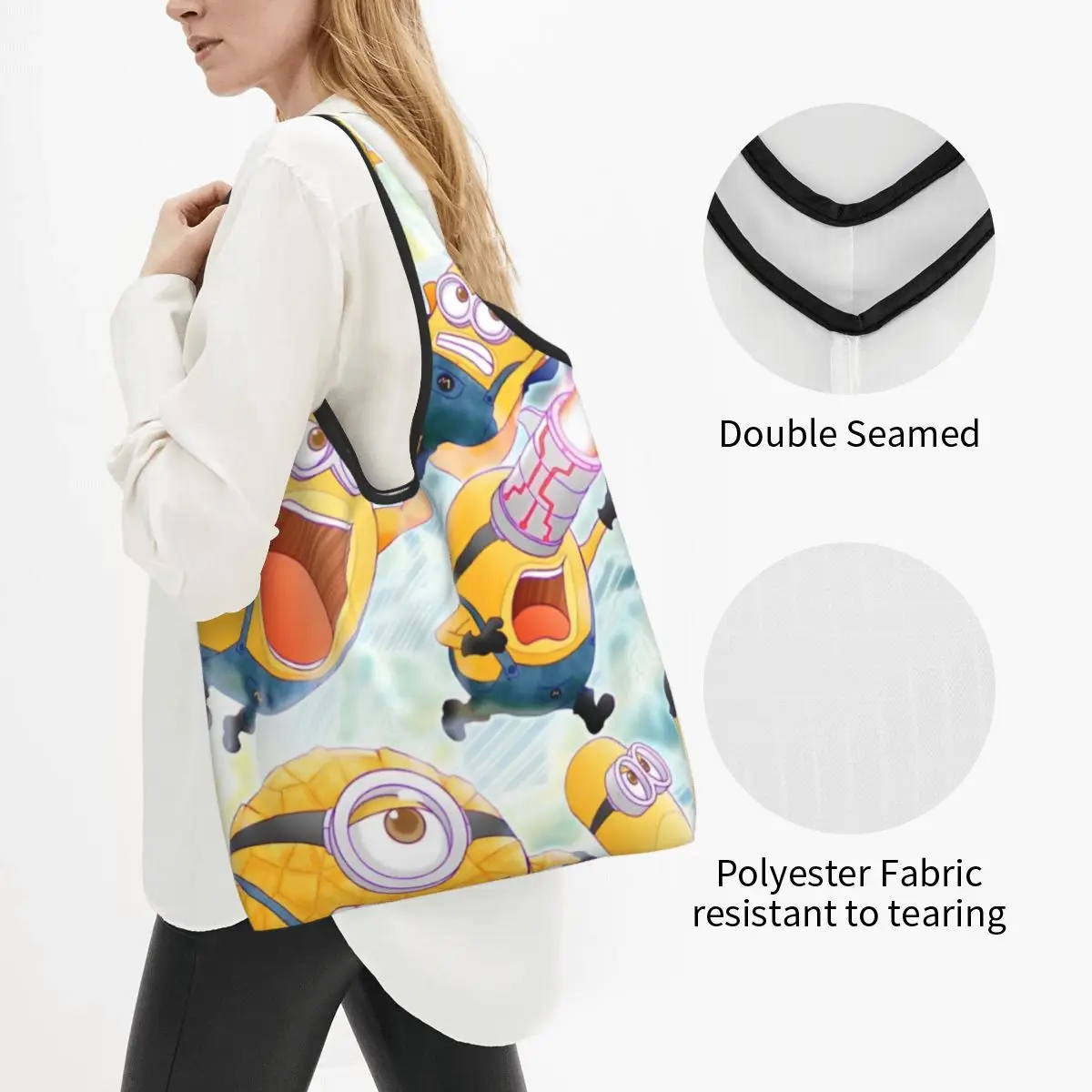 MINISO Walking Minions Shopper Bag Christmas Designer Shoulder Bag Women Retro Tote Bag Polyester Streetwear Woman Handbags