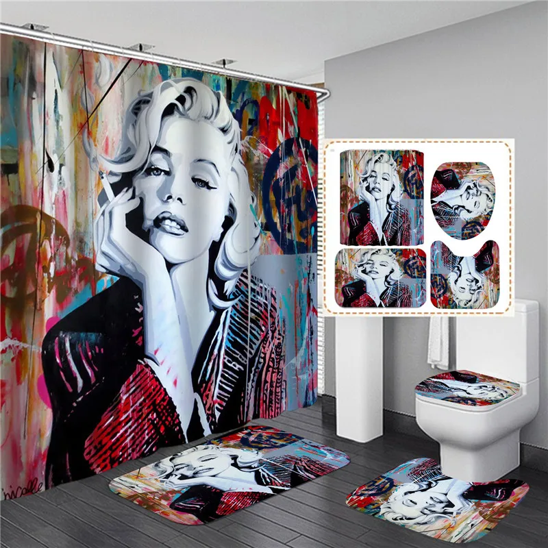 Elegant African Black Woman Print Shower Curtain Set American Girl Polyester Bathroom Curtains Anti-slip Bath Mats Carpets Rugs