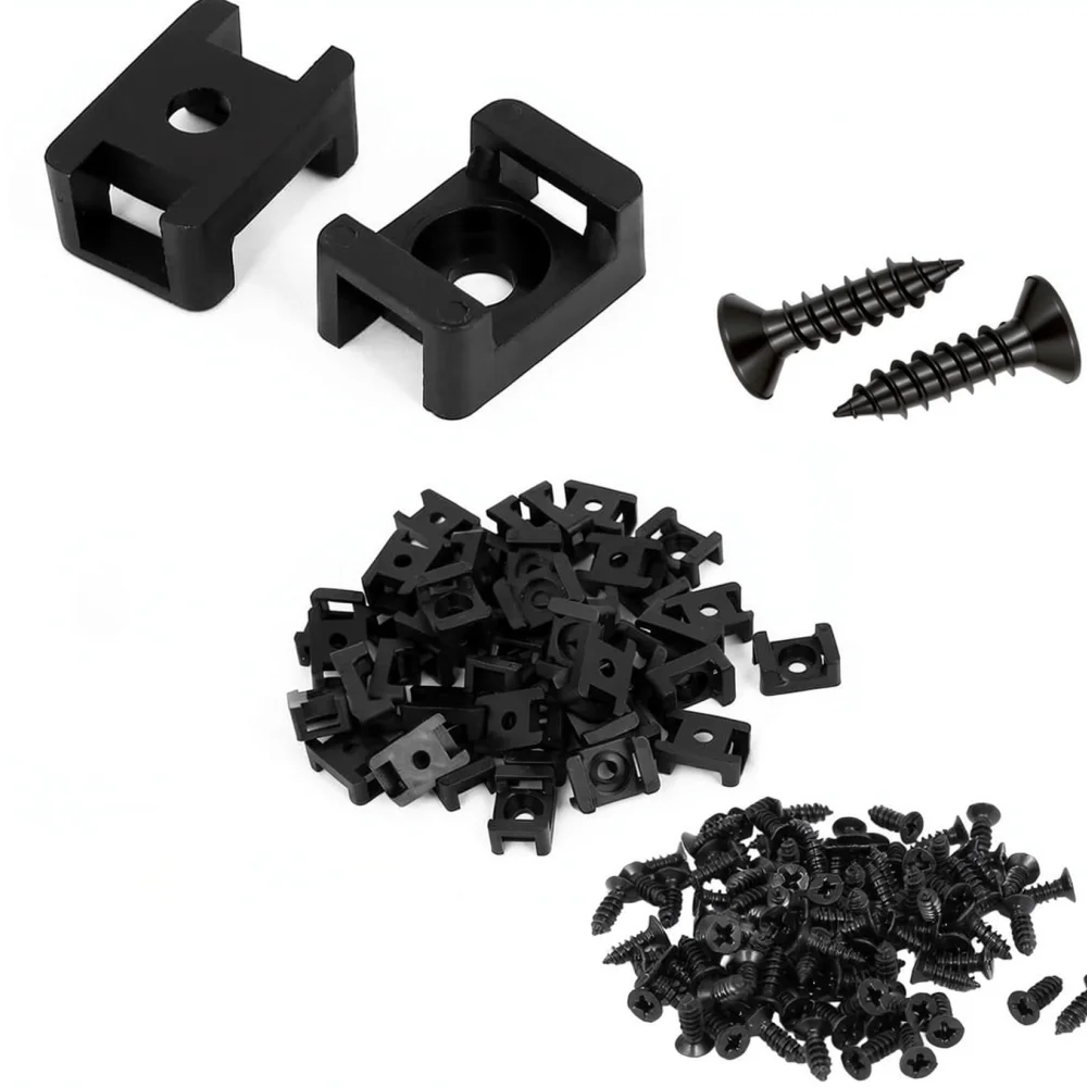 Professional Wire Organizer Saddles Screw Mounted Cable Tie Bases Industrial Strength Management Mounts Black Hardware