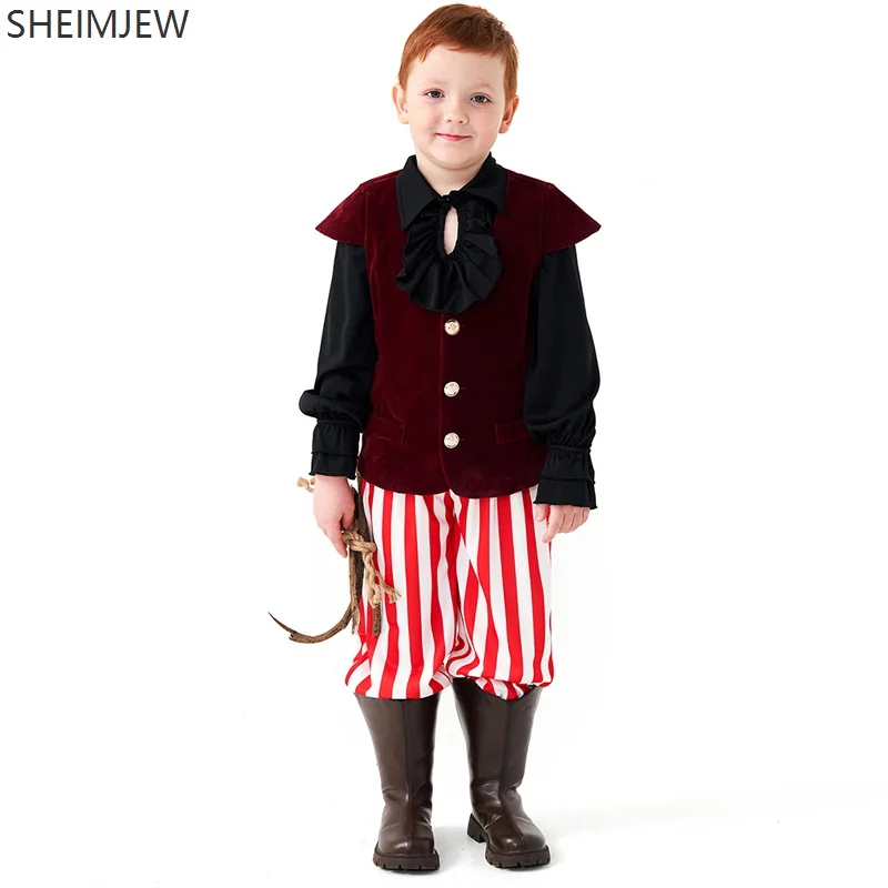 Vampire Renaissance Pioneer Boys Costume Medieval Ruffle Pirate Knight Outfit Cosplay Carnival Halloween Fancy Dress Party Dress