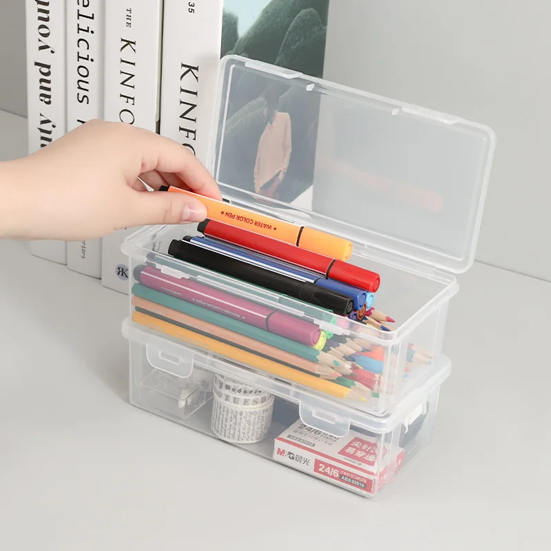 Simple Plastic Pencil Cases Transparent Square Storage Box Student Pen Pencil Holder Practical Stationery Cases