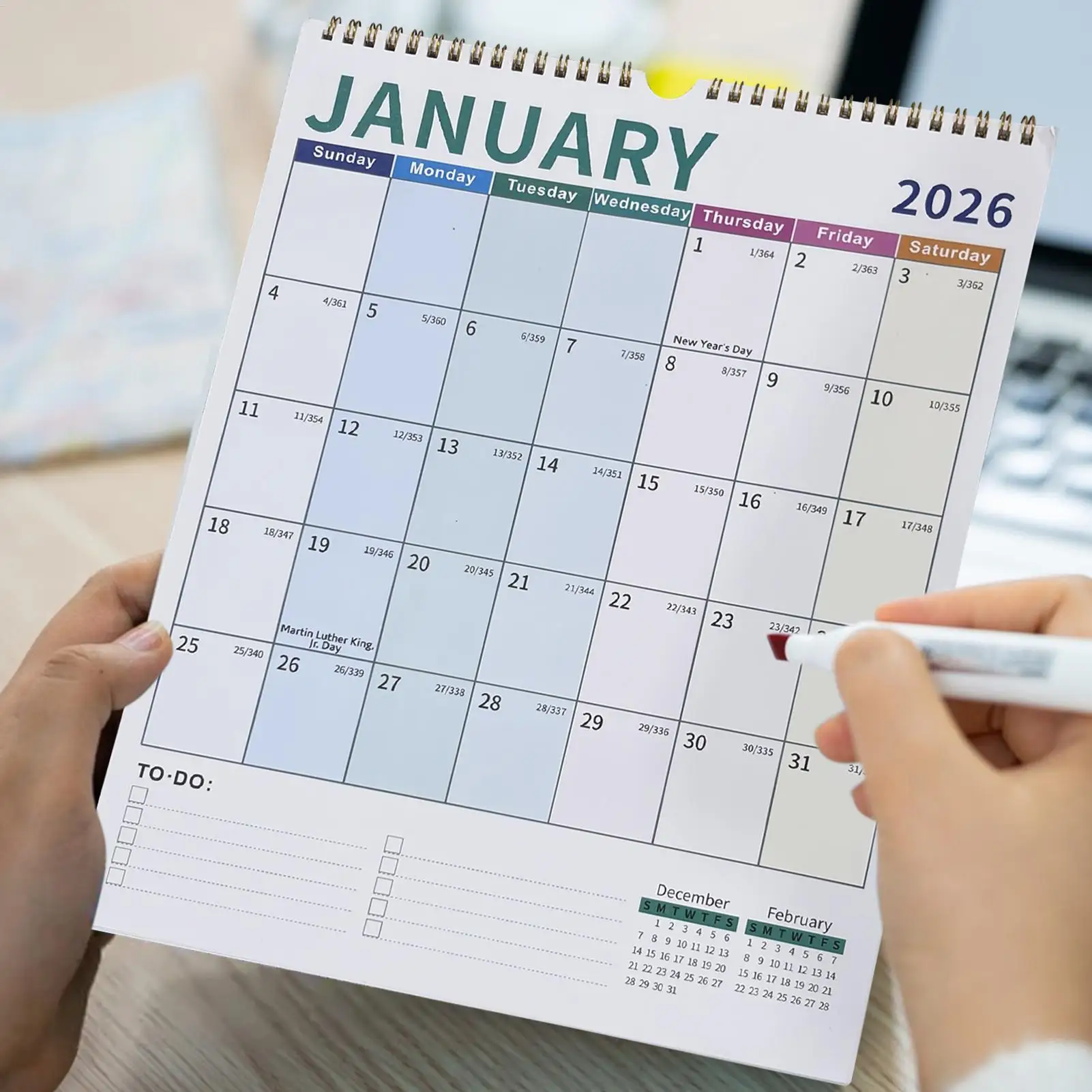 

Настенный календарь на 2026-2027, подвесной ежемесячный календарь на 18 месяцев, красочный расписание, принадлежности для планирования для гостиной, спальни, офиса