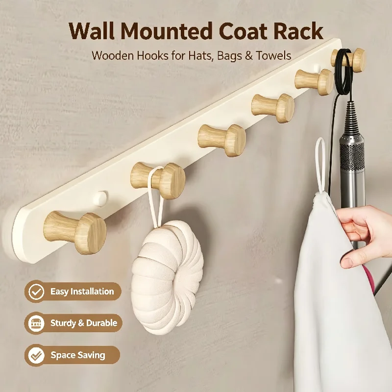No-Drill Wall Mounted Coat Hanger, Carbon Steel Space Saving Round Hook Rack, Sturdy Non-Punch Installation for Clothes and Bags