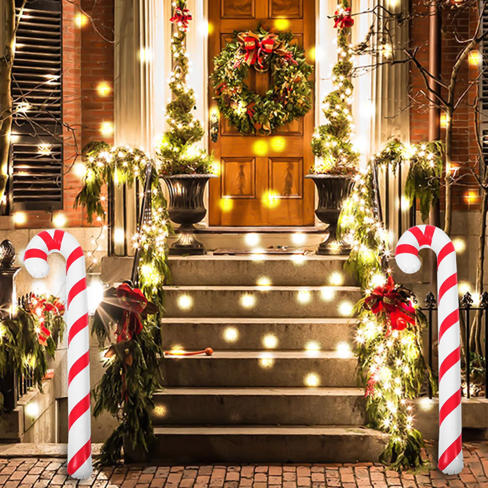 

2pcs Christmas Inflatable Crutches Creative Cane Balloon Christmas Decor for Xmas Birthday Party Supplies (Red+White)