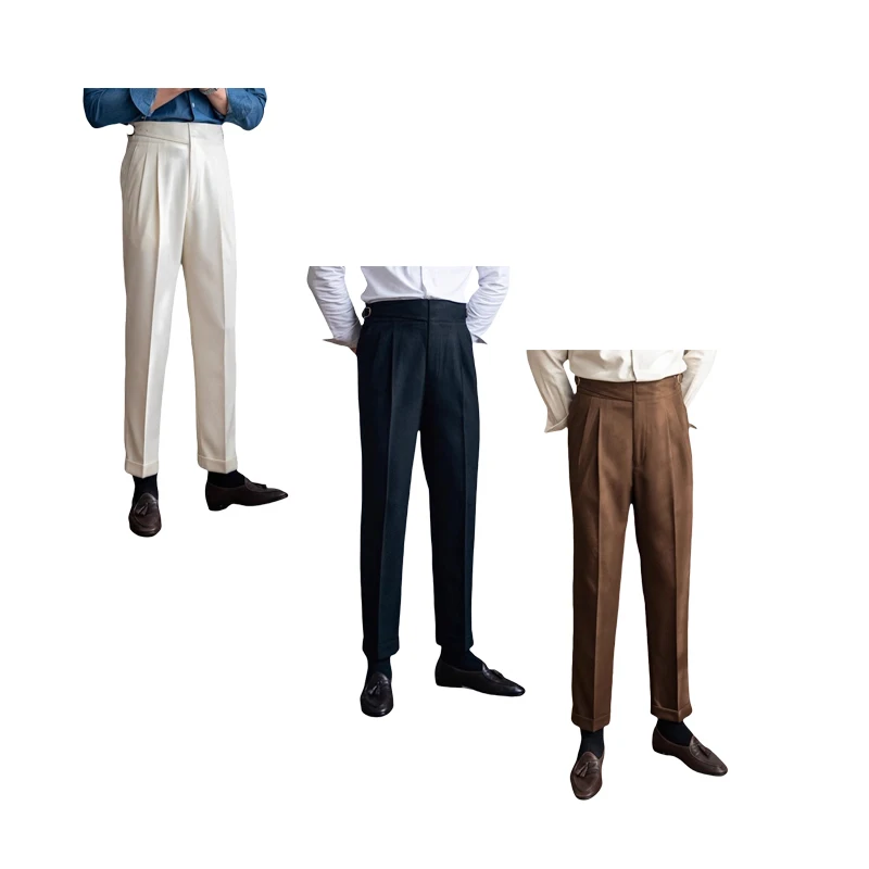

Plus Size Mens High Cut Elegant Suits Pants Solid White Ankle-Length Trouser Men's Buckle Up Formal Party Wedding Suit Pants