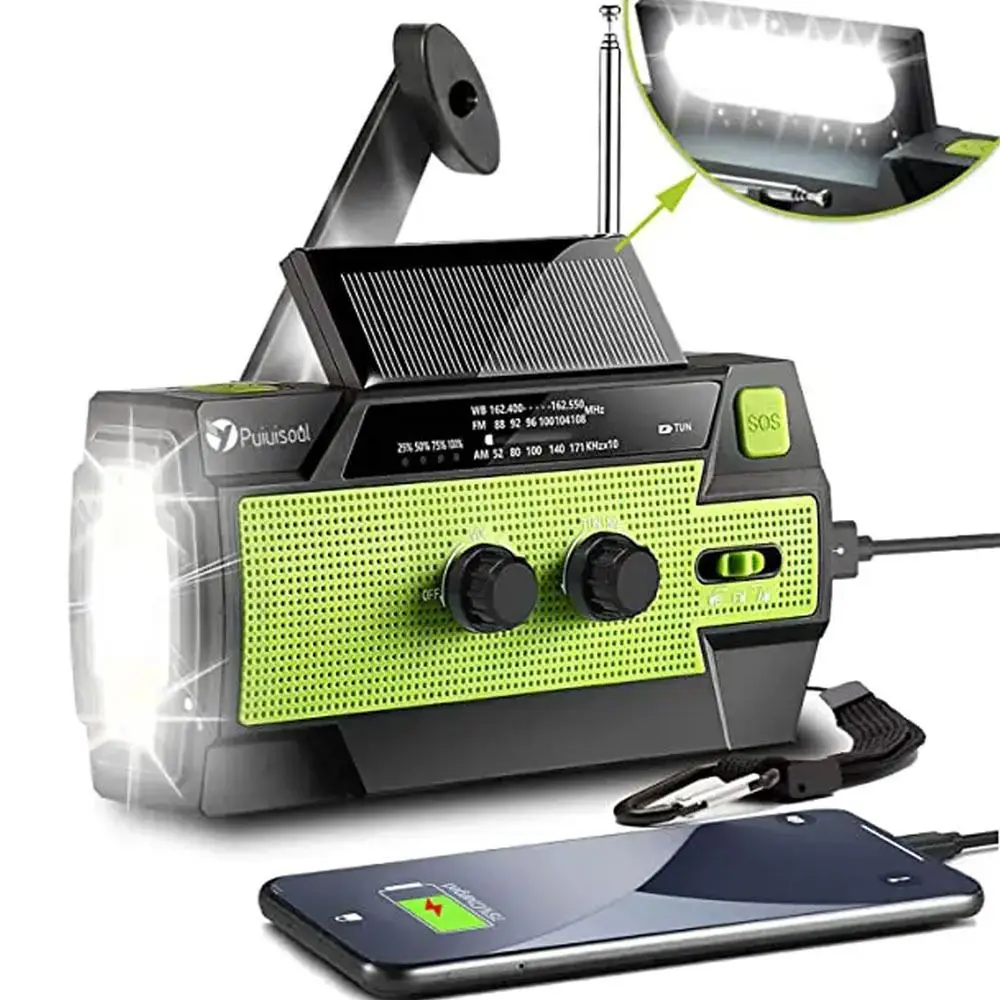 

Solar Power Emergency Weather Radio USB Charger Hand Crank Rechargeable LED Reading Light Radio 4000mAh SOS Alarm