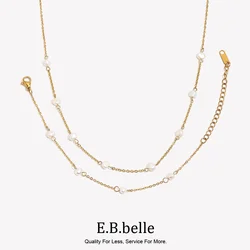 E.B.belle Anti-allergy Stainless Steel Chain Freshwater Pearl Chain Necklace Bracelets For Women Gold Plated Jewelry Set