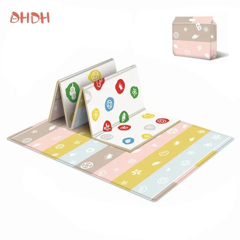 Foldable Portable Baby Play Mat Multi-Functional Baby Crawling Mat with Double-Sided Pattern, Easy Carry Travel Outdoor Camping