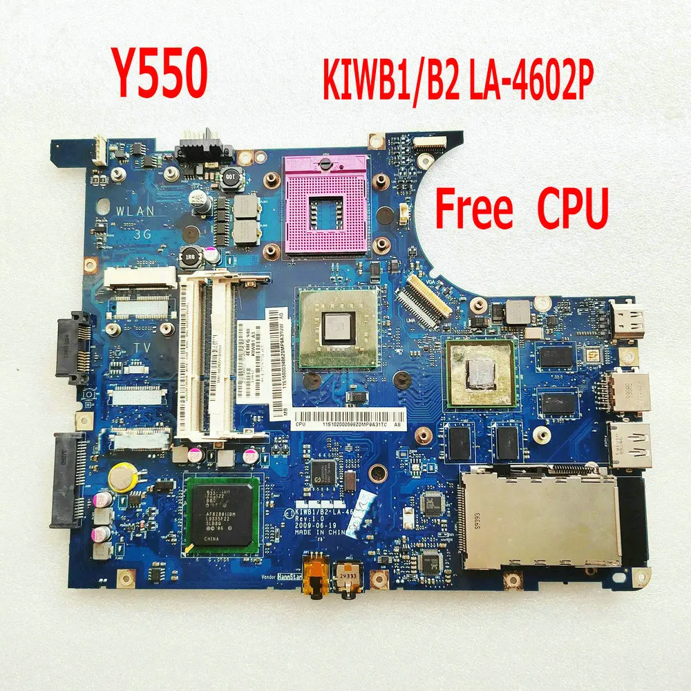 For Lenovo Y550 Notebook KIWB1/B2 LA-4602P Main board LA-4602P Laptop Motherboard PGA478 PM45  Free  CPU 100% test work