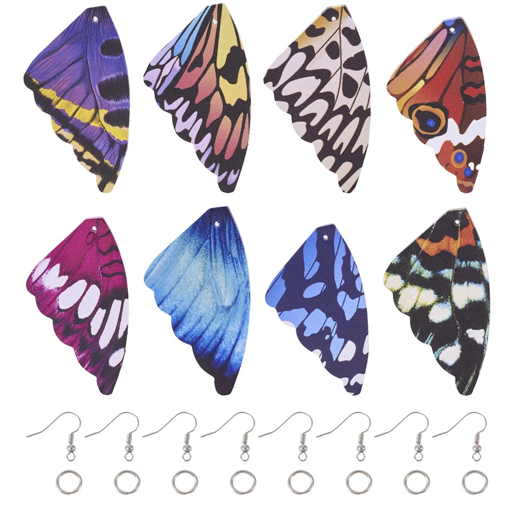 16pcs Colorful Big Butterfly Wing Leather Pendants Earring Hooks Jump Rings for Earrings Jewelry Making Findings