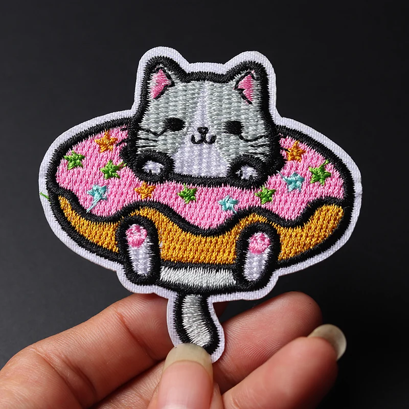 Cartoon cute donut cat size: 7x7cm Iron On Patch Embroidered Applique Sewing Clothes Stickers Garment Apparel Accessories Badges