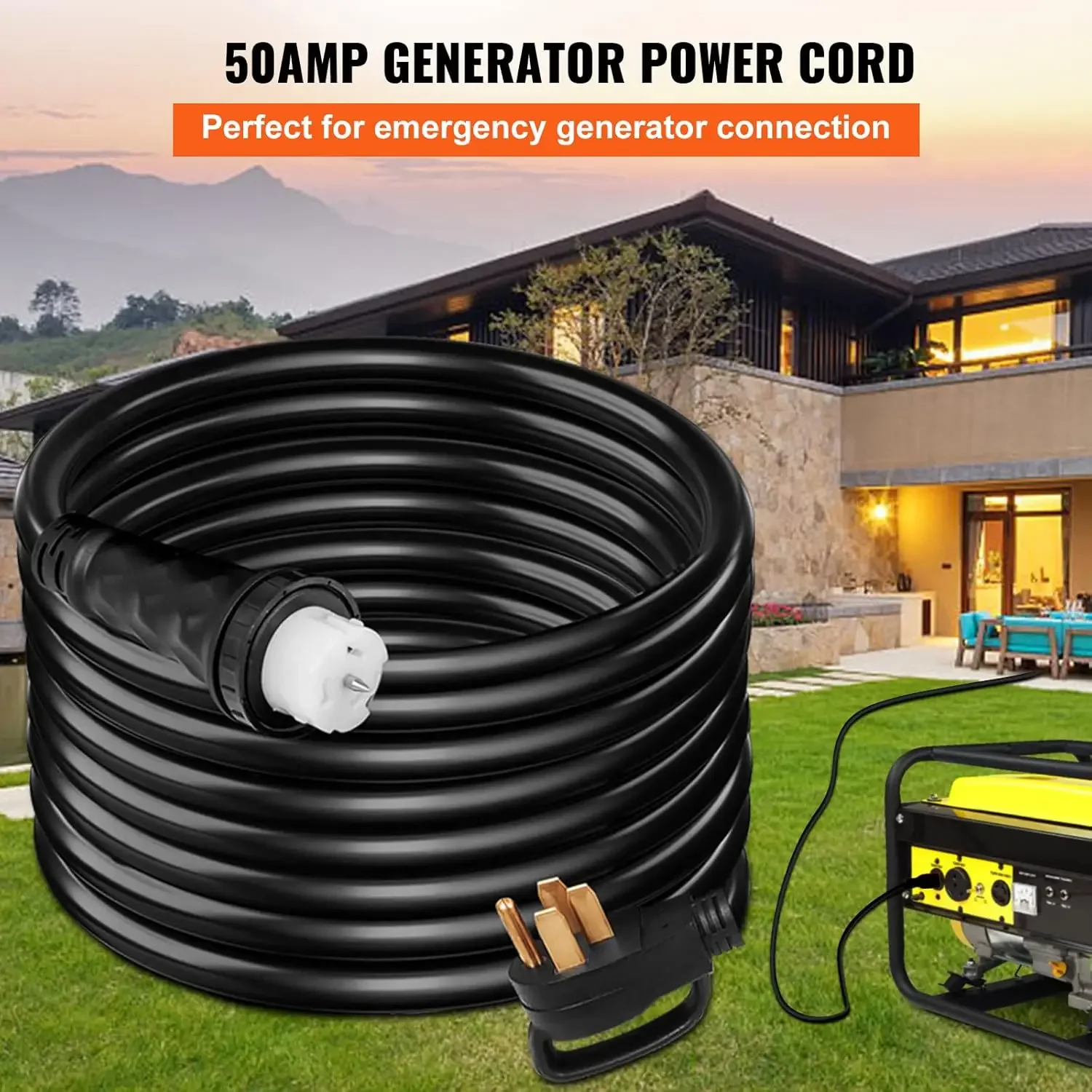 20 FT 50 Amp Generator Extension Cord NEMA N14-50P & SS2-50R & CS6364, Twist Lock Connectors