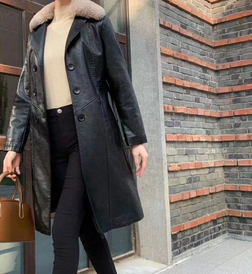 Women's 2025 Winter New Collection with Velvet Thickened Medium To Long Waist Windbreaker and Warm Wool Collar Coat