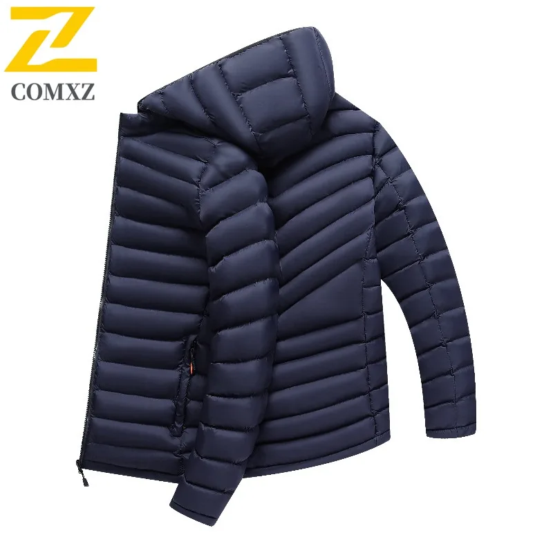 COMXZ Men Winter Jacket Quilted Fleece Lined Long Sleeve Detachable Hood Casual Jacket Fashion Windproof Versatile Cotton Coat