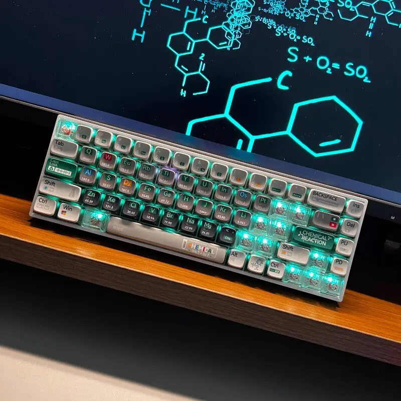 Custom Chemistry Theme Keycap Side Translucent PBT Dye-Sub Four-Side Light Magnetic Axis Compatible Professional Gift.