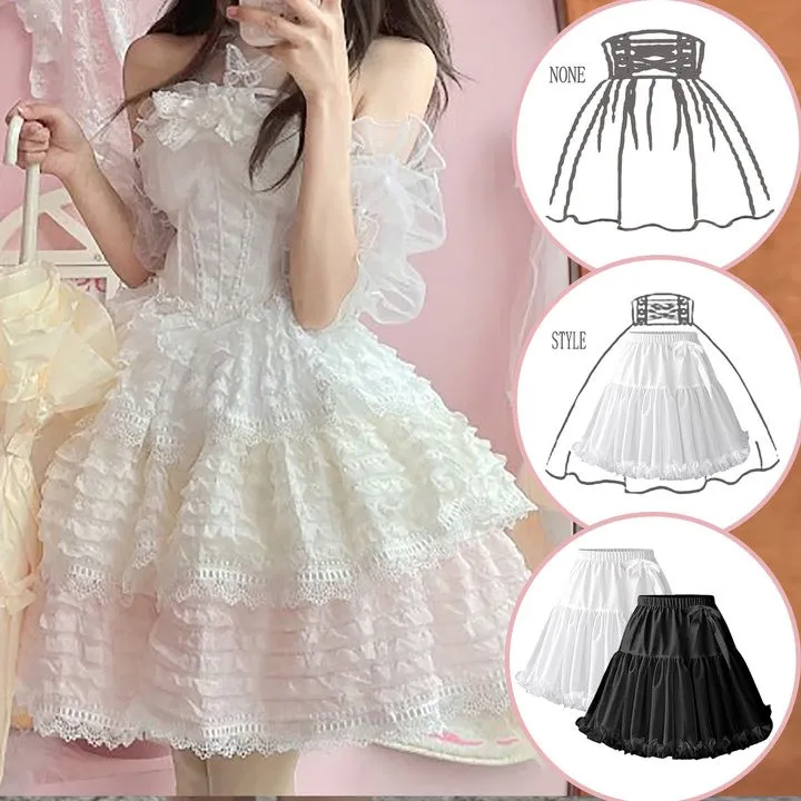 Lolita Petticoat Woman Short Underskirt Rockabilly Ruffle Tulle Black White Red Stock Puffy Tutu Skirt Cosplay Cocktail Dress