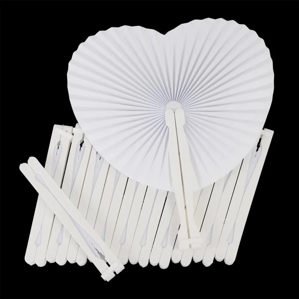 6/12/24Pcs White Peach Shape Round Folding Fan Children\'s Birthday Wedding Holiday Party Gift Decoration Christmas Carnival Gift