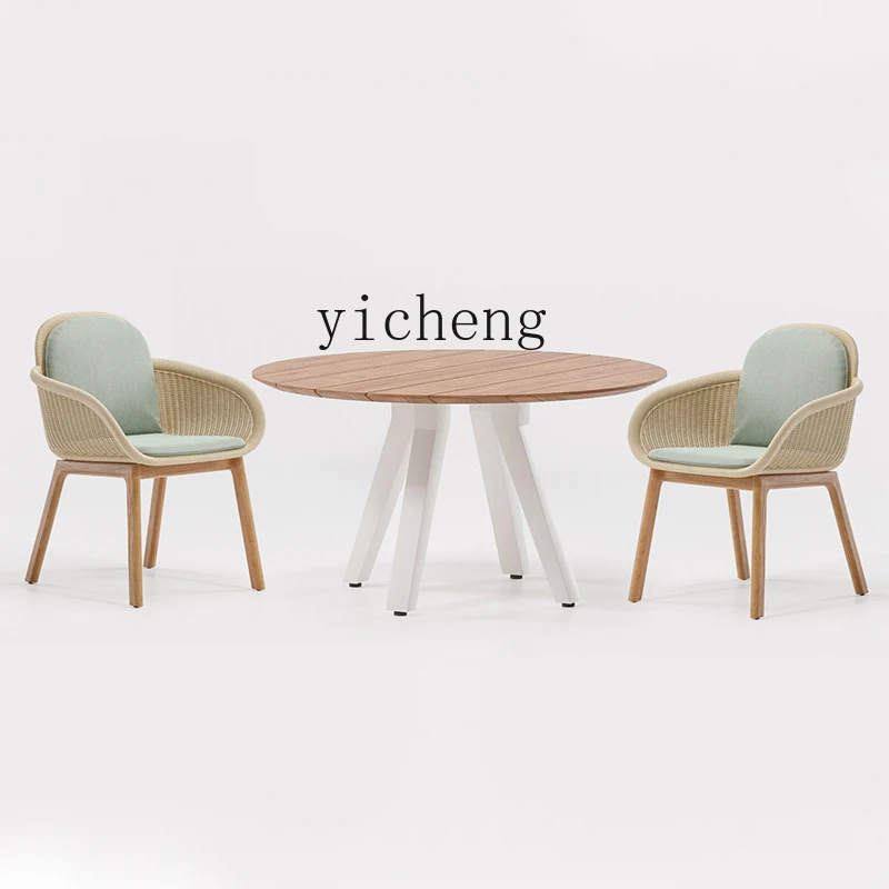FZ Outdoor Villa Courtyard Tables And Chairs High-end Garden Rattan Teak Chair Preservative Wood Solid Wood Furniture