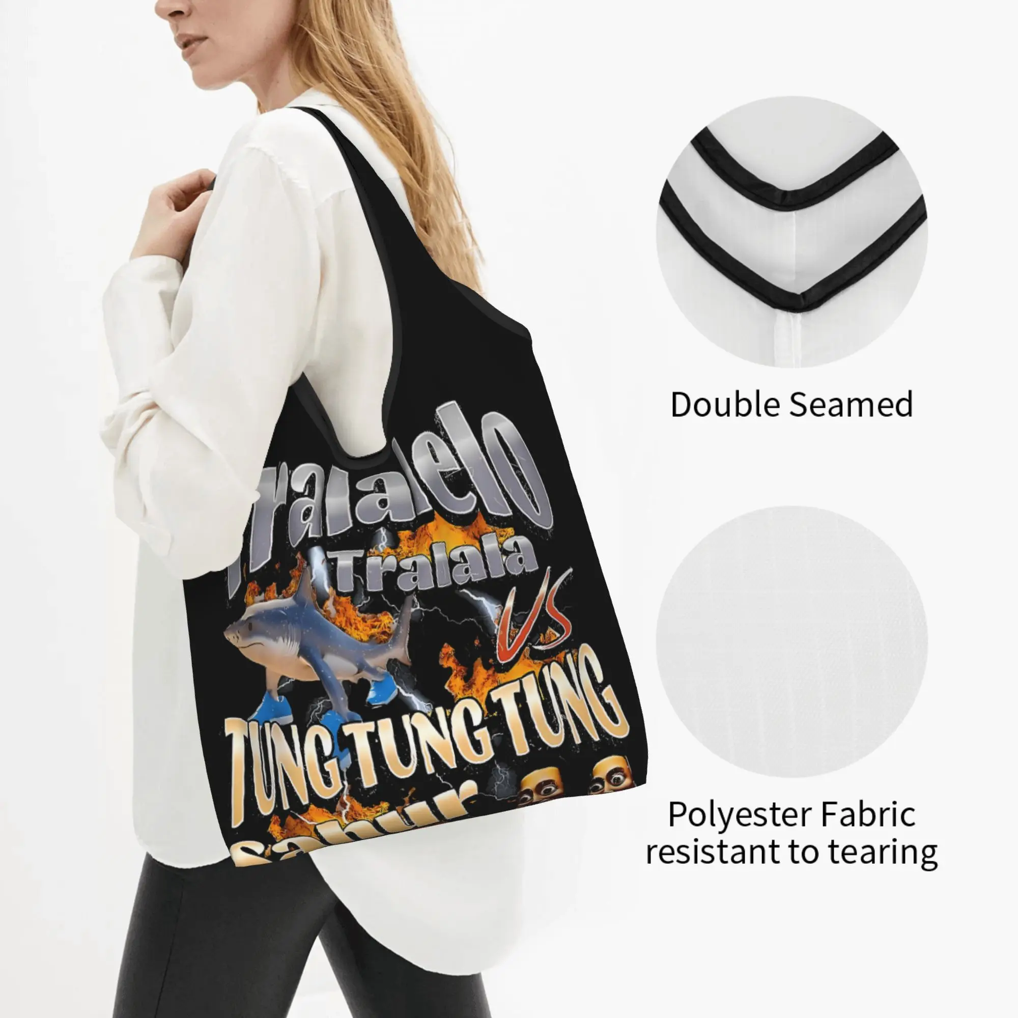 Italian Brainrot Hot Grocery Shopping Tote Bags Women Funny Cartoon Shopper Shoulder Bags Big Capacity Handbag