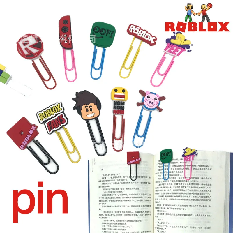 10Pcs Cartoon Bookmark Roblox 2D Pin Paper Clip Creativity Stationery Pvc Glue Binder Anime Figure Student Study Supplies Gifts