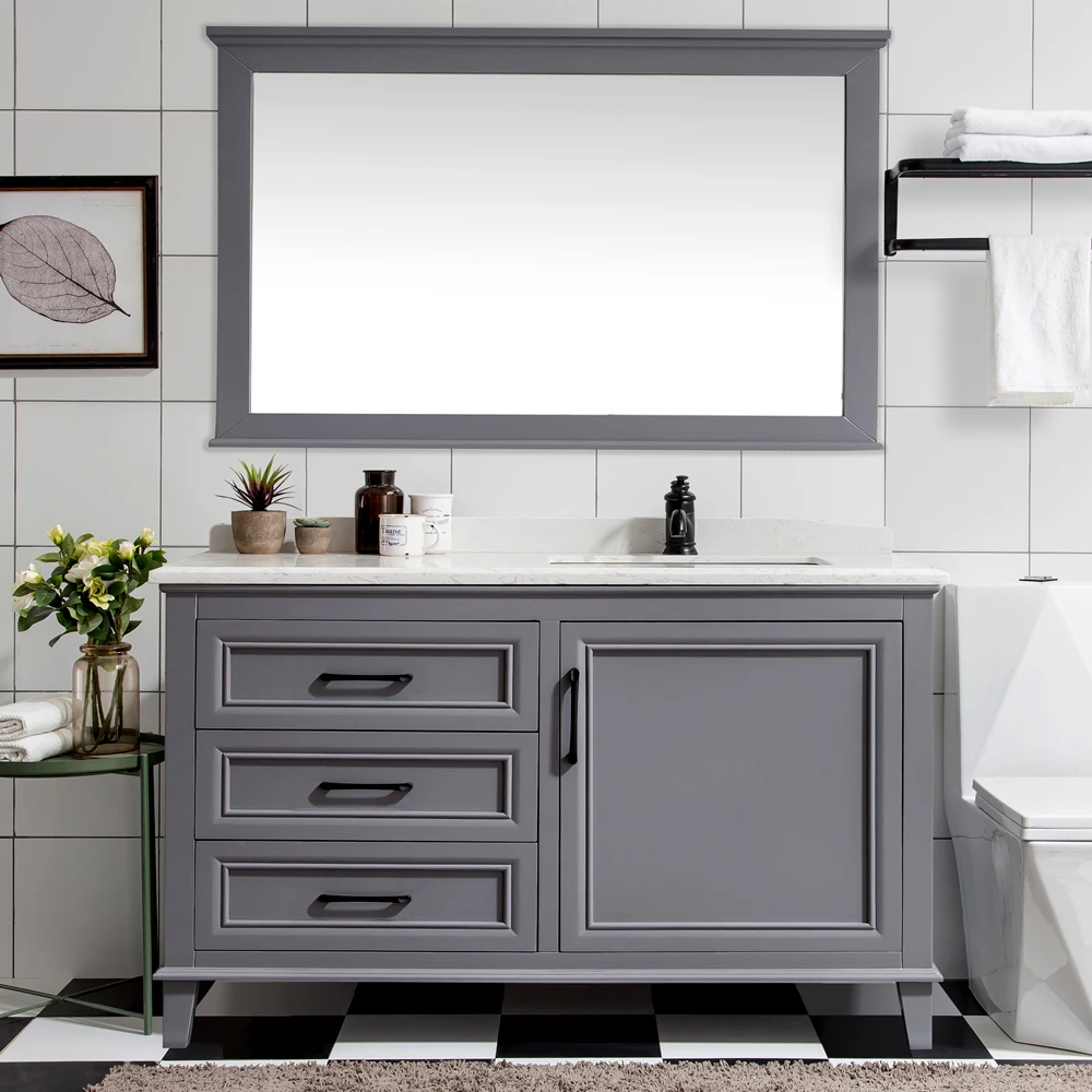 

Nordic Style Bathroom Furniture Set American Oak Cabinet with Marble Countertop Solid Wood Wash Basin Storage Floor Standing