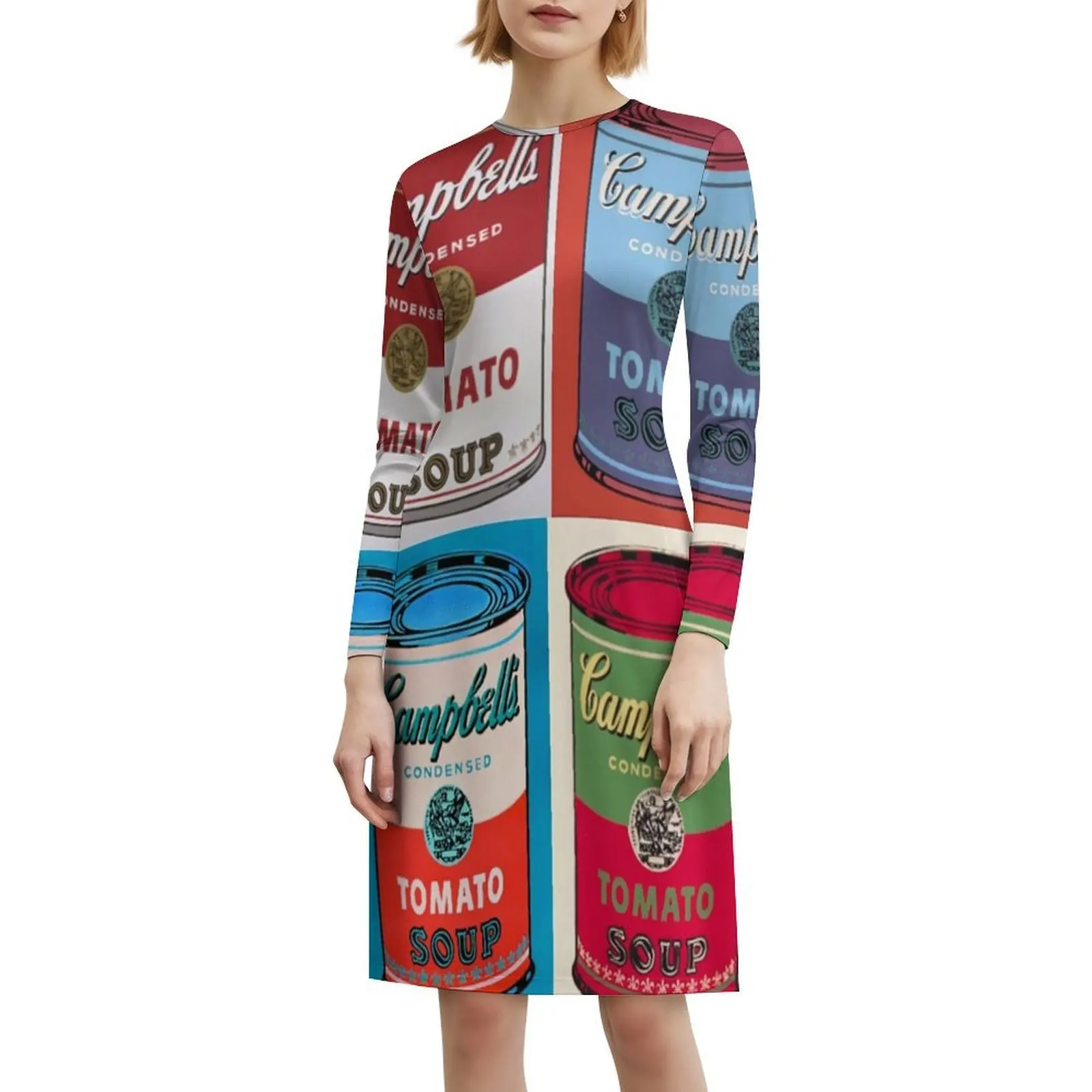 1928-1987 الولايات المتحدة الأمريكية فن البوب |   اللوحات الأصلية على الطراز الكوري فستان كاجوال للنساء فساتين مكتب يومية بسيطة للسيدات فن البوب