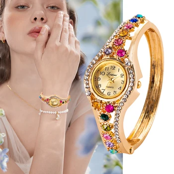 Vrouwen Horloges Luxe Strass Kleine Wijzerplaat Waterdichte Jurken Diamanten Armband Polshorloge Cadeau Voor Vriendin Zegarek Damski