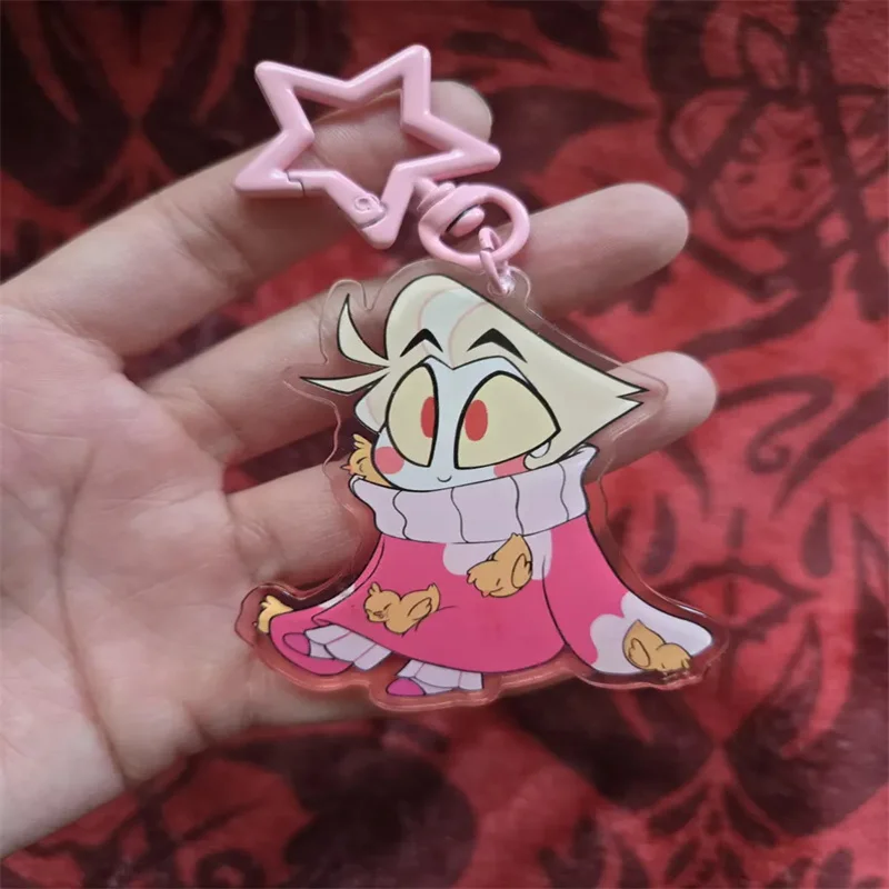 Adorable Lucifer Sweater Acrylic Charm Keychain - Anime Character Bag Charm Pendant Pink Star Shaped Keyring Gift for Fans