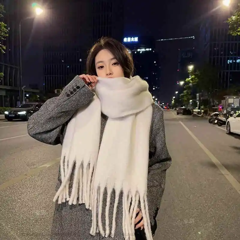 

Thickened Pure Color Knitted Scarf for Women Winter Warm Neck Warmer Shoulder Shawl Men's Outerwear Autumn Spring Fashion