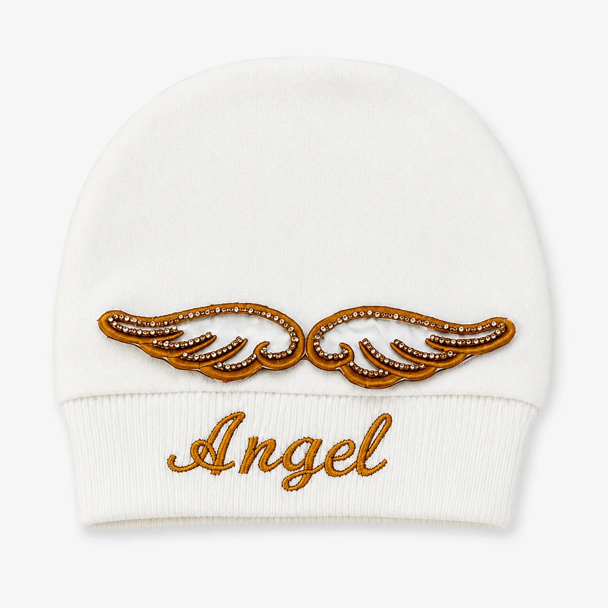 Baby Angel Wings Beaded Embroidery Footed Romper 4Pcs Set Soft Sole Shoes Hat Anti Scratch Mittens
