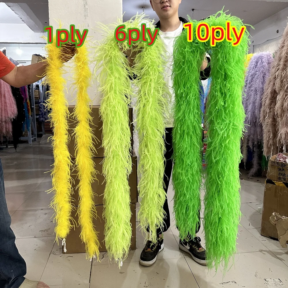 2Meter Yellow Natural Ostrich Feather Boa 2-20PLY Thick Colored Plumes Shawl Feather Trims DIY Party Clothing Skirt Costume