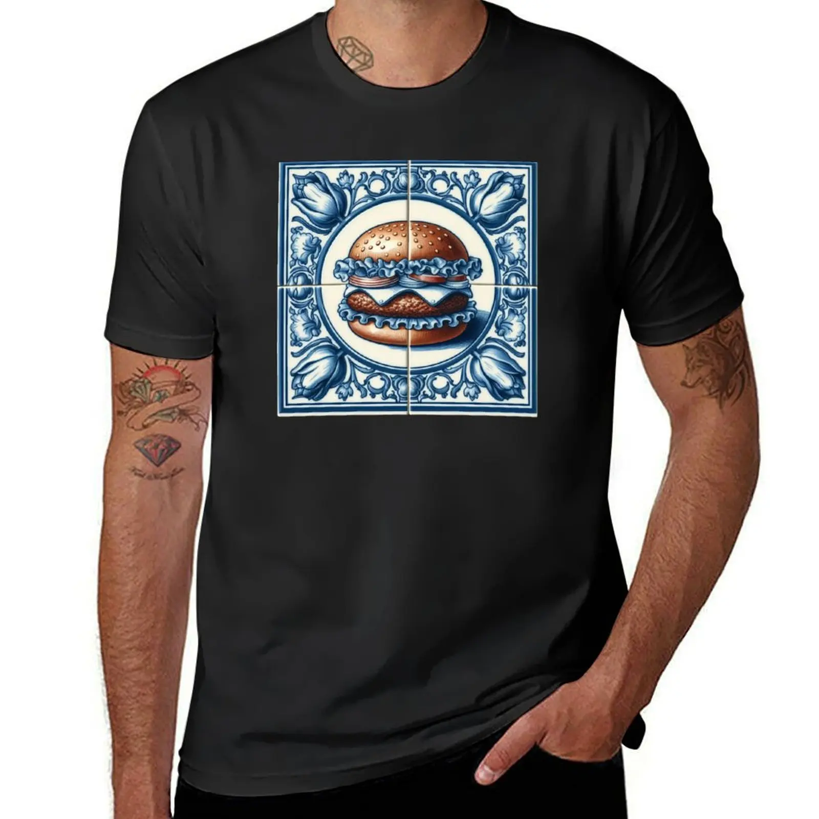 Delft Tile With Fast Food No.4 T-Shirt Aesthetic clothing new edition graphics animal prinfor boys oversized t shirt men