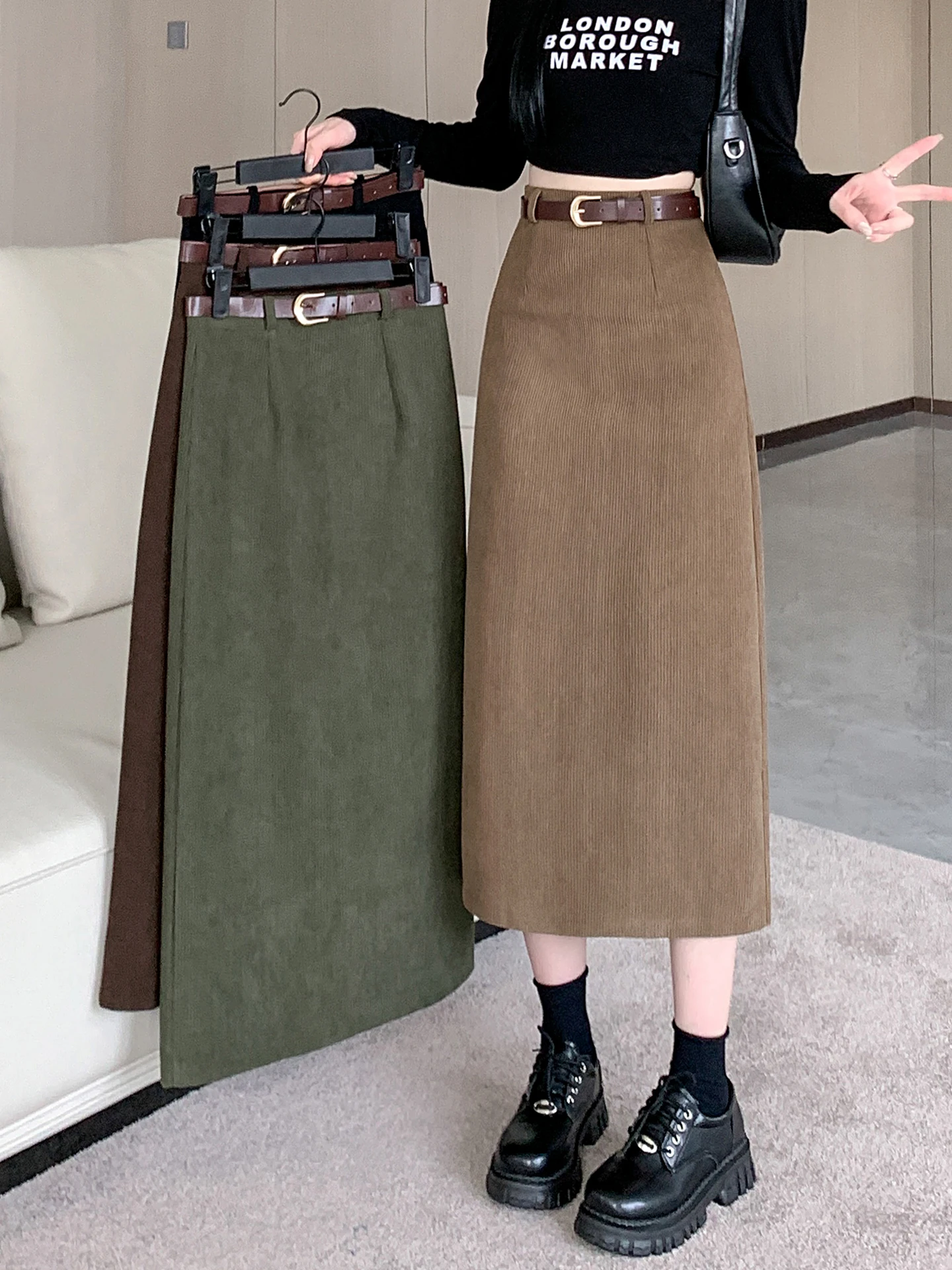 Spódnica midi w kształcie litery A, z wysokim stanem, prosty krój, wyszczuplająca, damska, jesienna, miękka, wygodna, francuska, dzianinowa.