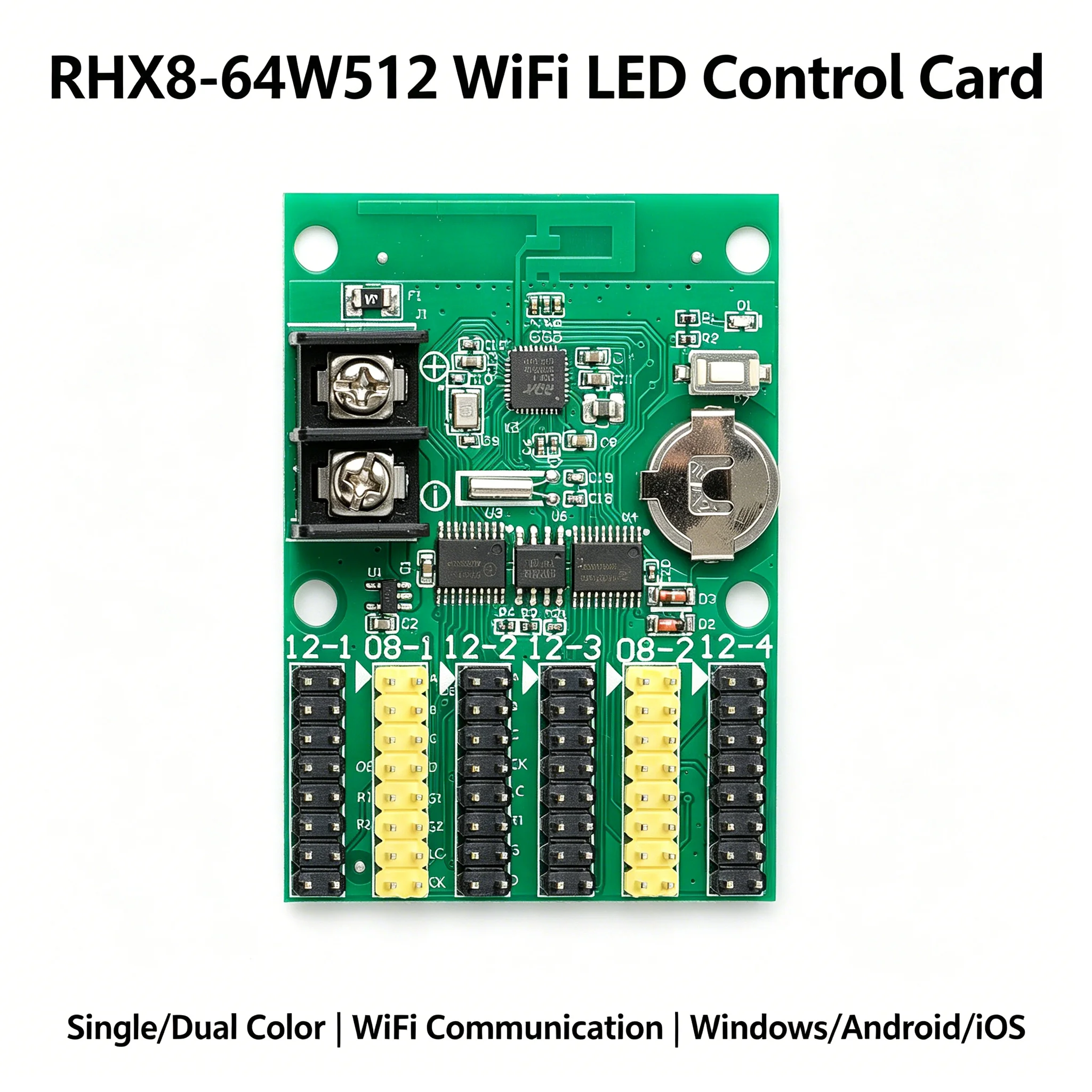 RHX8-64W512 WiFi LED Control System Dual Color 64x256 Pixels ICN2038S SM16188B Module Support Android iOS Windows App Rotation